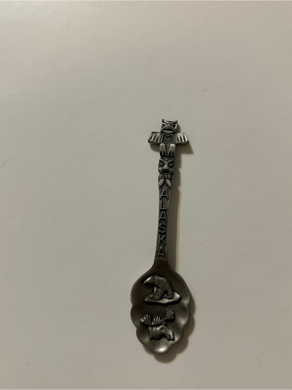 Vintage Fort Pewter Alaska Souvenir Spoon Totem Pole Bear Moose